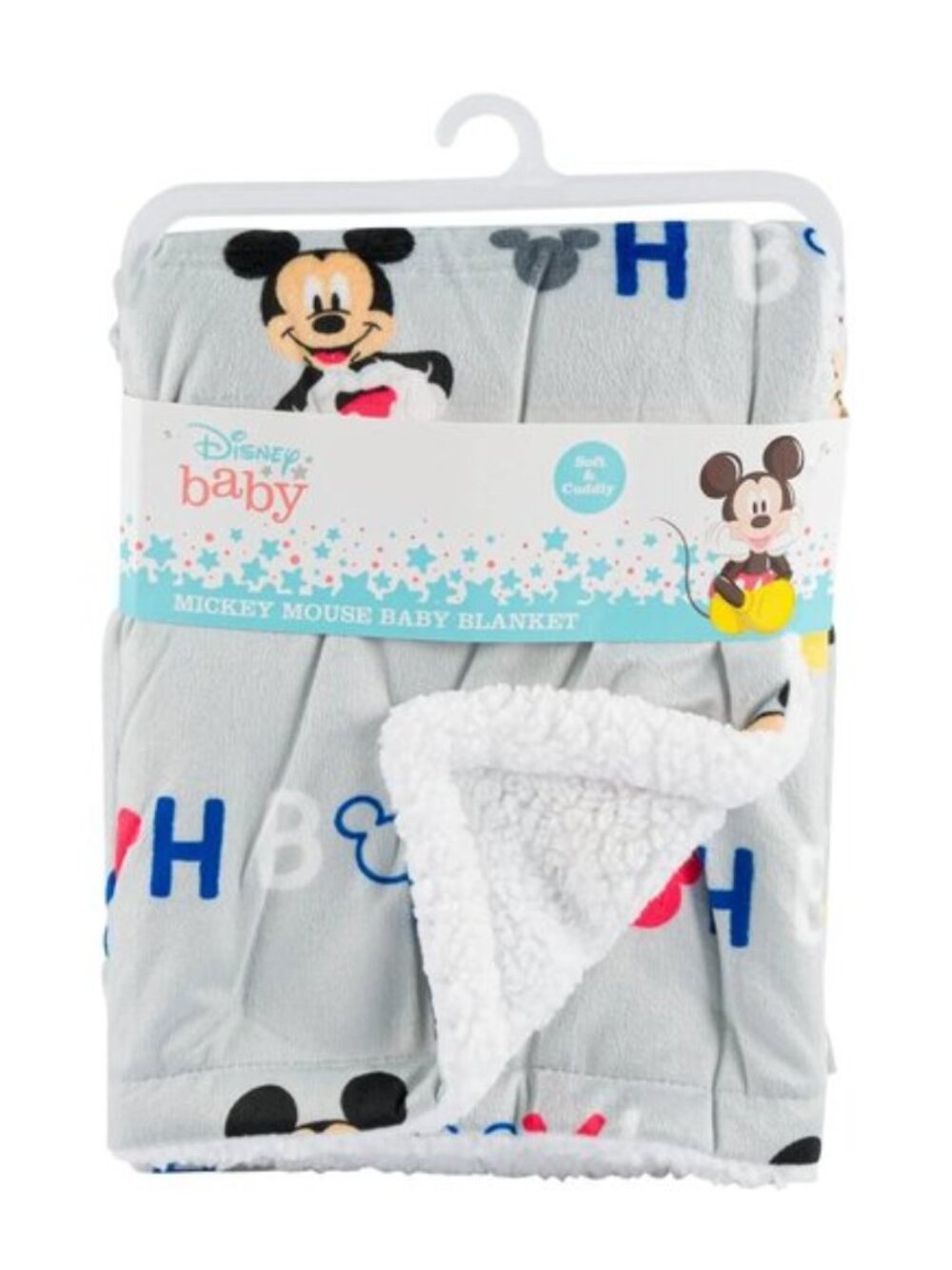Disney Cudlie Baby Boy Mickey Mouse MNK/Sherpa Blanket with Oh Boy Print